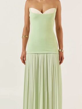 She Is OLLA Light Green Pleated Nicolette Dress